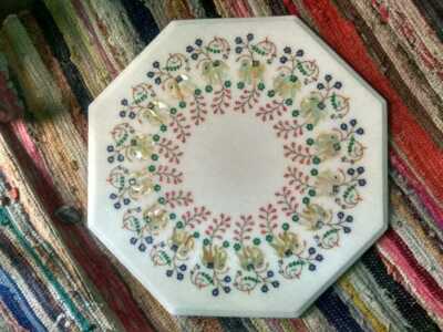 18'' white Marble Table Top Inlay art Pietra dura lapis inlay work Home Decor oyf