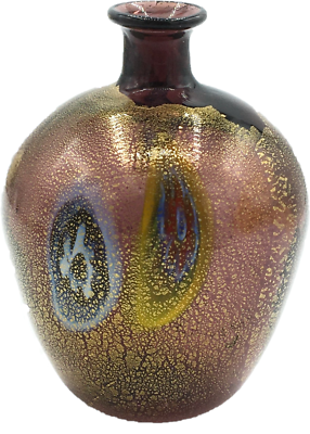 Bottiglia In Vetro Di Murano Collezione Murrina Foglia Oro - Made In Italy, Altezza 14 Cm