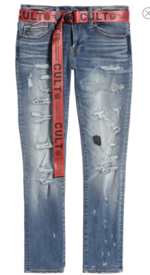 Cult of Individuality Men's Rocker Slim Belted Stretch Straight