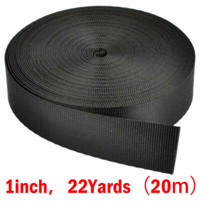 22 Yards 1 Inch Wide Black Nylon Heavy Duty Webbing Strap USAA++