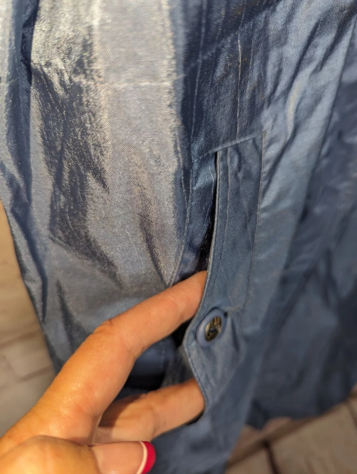 British Mist Vintage 1990s Blue Shimmer Trench Coat With Belt Size 16W - Image 4 of 4