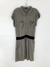 Theory Women's Shirt Dress Sz M Short Sleeve Pockets Elastic Waist Olive