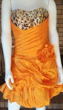 Tony Bowls Mango Orange Taffeta Beaded Ruched Strapless Mini Party Dress Size 2