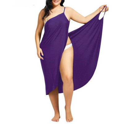 princess polly baby blue dress Fadalo Plus Size Spaghetti Strap Cover Up Beach Backless Wrap Dress PURPLE  - 2X