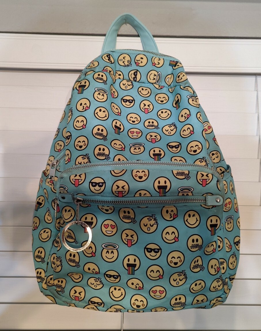 Mint Green Emoji Print 15 Inch Backpack for School or College Students by No Boundries-image
