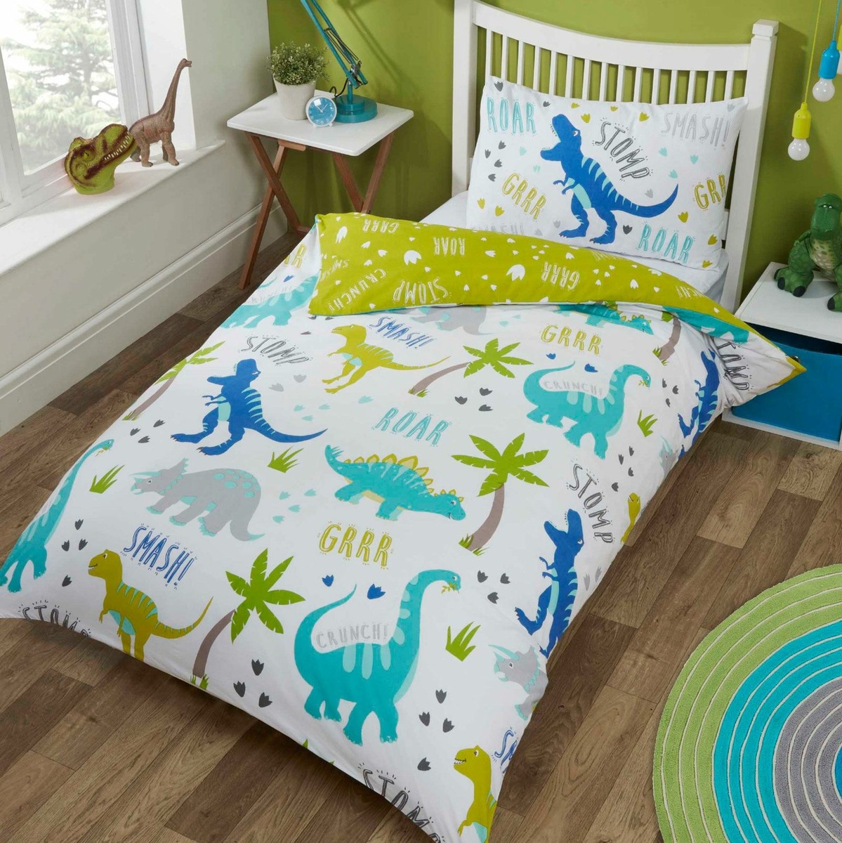 Duvet Cover Dinosaur Cot Bed Fitted Sheet ROARSOME DINOSAUR