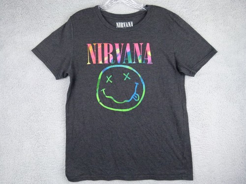 Nirvana Youth Size XL Heathered Gray Rainbow Logo Smiley Face T-Shirt