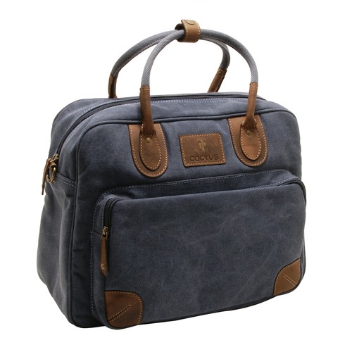 Cactus - Denim Blue Canvas Travel Bag/Holdall with Brown Leather Trim - Picture 3 of 9