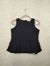 Loft Women Top Extra Small Black Rayon Blend Sleeveless Casual Fit Ruffle Tank