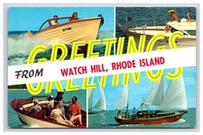 Postcard: RI Boats Sailboats, Greetings From Watch Hill, Rhode Island - Unposted
