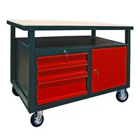 Werkbank Werktisch Werkzeugtisch Mit 3 Schubladen Und 1 TüR Rot/Anthrazit