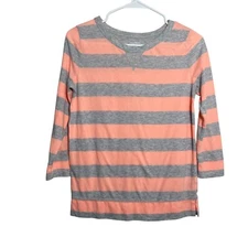 Gap Favorite Shirt Women's XS Gray Striped 3/4 Sleeve Casual Basic Classic Top