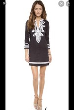 Tory Burch Odelia Embroidered Tunic Dress Cover Up Navy Caftan Resort S Size 4