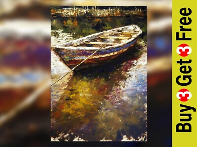 Weathered Rowboat Scene 5''x7'' Print on Matte Paper | Vintage Maritime Painting
