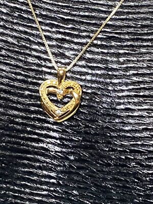 Vintage 925 Gold über Sterlingsilber Doppelherz mit Kristall CZs Halskette - 18''