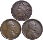 (3 PC. LOT) 1909 , 1909 V.D.B. , 1909 Indian and Wheat Cent Penny Lot FREE S&H