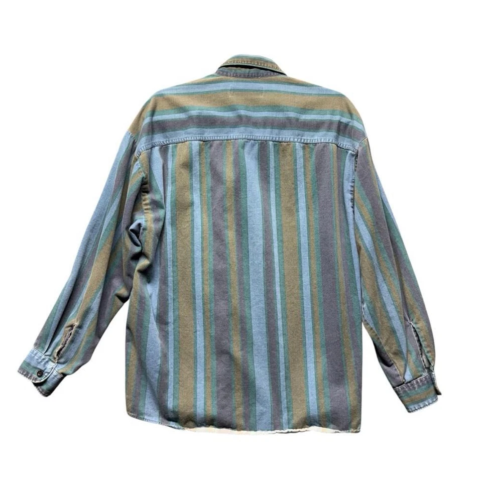 Винтажная рубашка Anchor в синюю полоску на пуговицах размер большой 90-е - Изображение 2 из 4