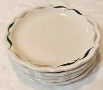 Syracuse Festival Restaurant Ware Bread Plates (5) Tan/Green Scallop 6.5'' E18E