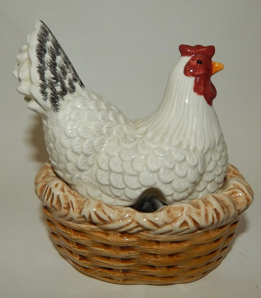 Olla de mermelada de azúcar Sakura Oneida negra blanca de gallina de campo pollo en nido Foto 3 de 4