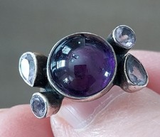 Vintage Sterling Amethyst Cabochon and Facets Ring