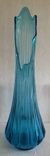 Vtg LE Smith Peacock Blue Swung 22” Ribbed Vase  RibbedMCM