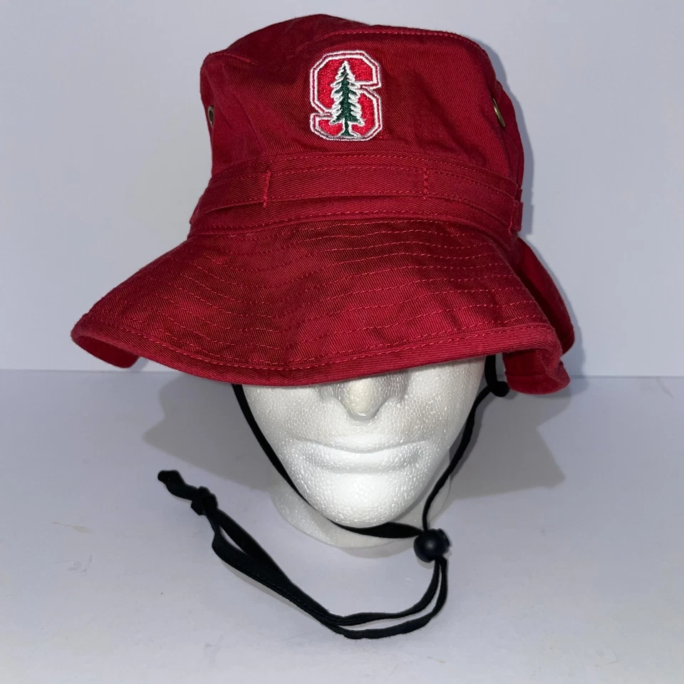TOW Stanford Bucket Hat Red 100% Cotton Breathable Pearl Snap Chinstrap - Image 2 of 4