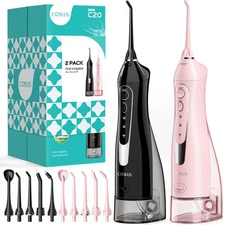 COSLUS 2 Pack Cordless Water Flosser, Rechargeable, Waterproof, Portable