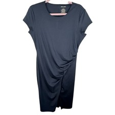 Nine West NWT Black Side Gathered Cap Sleeve Pullover Bodycon Midi Dress Size L