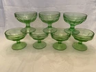 Vintage Lot of 7 FEDERAL Green Glass Uranium Sherbert Ice Cream Pedestal Cups