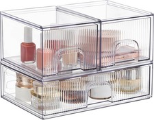 Clear Stackable Desk Storage Drawers 3 Pack Acrylic Bathroom Makeup Organizers