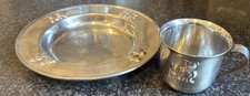 S. F. Landia 18/8 Stainless Japan Teddy Bear Baby Cup Plate Set Nursery Baby