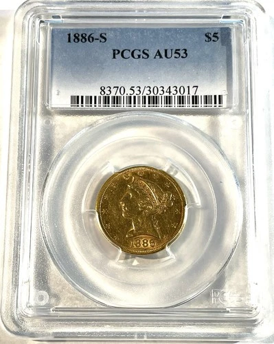 1886-S Liberty Head Gold $5 Half-Eagle US Coin PCGS AU53