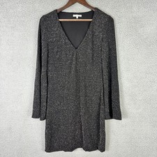 Charlotte Russe Mini Shift Dress Large Black Sparkle Long Sleeve Showgirl Glam