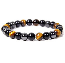 Triple Protection Tiger Eye Bracelet - Black Obsidian Hematite Stretch Beads