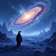 Photo Digital Image - Ai Wallpaper Picture Emperor Penguin Nebula Art Sample
