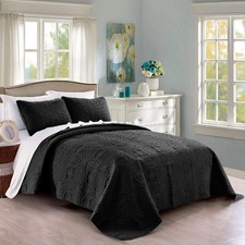 Quilt Set King/Cal King/California King Size Black Oversized Bedspread Soft