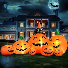 7 FT Halloween Inflatable Pumpkin Outdoor Decoration with Witch's Cat