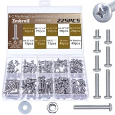225Pcs #6-32 Pan Head Machine Screw,304 Stainless Steel Electricians Screw,Fu...