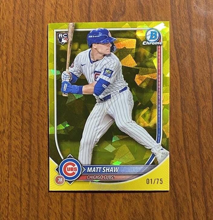2025 Bowman Chrome #46 Matt Shaw Sapphire Yellow Refractor Rookie #1/75