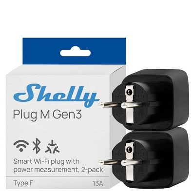 Shelly Plug M Gen3 Schwarz - WLAN & Matter Smarte Steckdose, Leistungsmessung