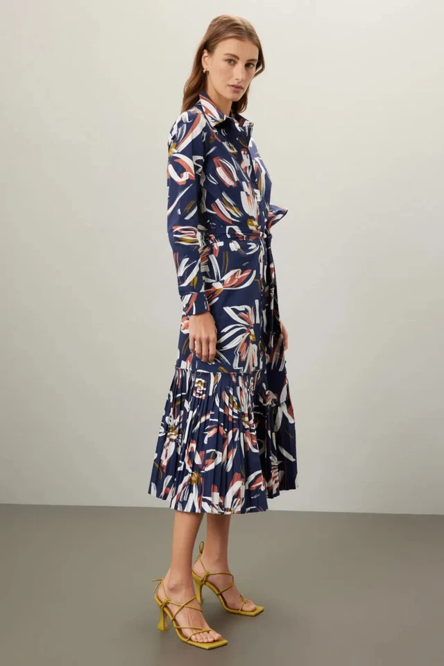 Vestido midi Shoshanna Tori estampado floral cuello algodón plisado, talla 2 Ret. $595 Foto 2 de 4