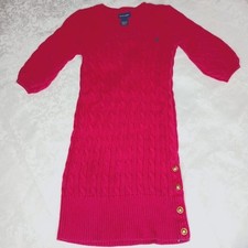Ralph Lauren Girls' Sweater Dress Short Sleeve Cable Knit Fuchsia Pink Size M
