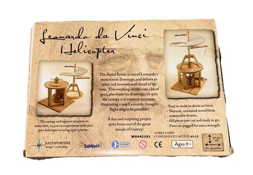 Leonardo da Vinci 15th Century Aerial Screw Wooden Helicopter Model Kit Open Box - Picture 2 of 2
