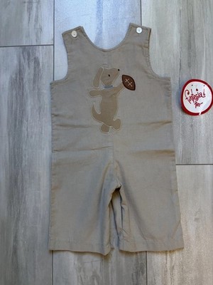 New! Funtasia Too Tan Corduroy Dog Applique Longall Overalls Boys 9M