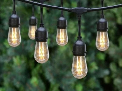 Catena luminosa esterno 10 Lampadine E27 LED cavo 10 mt IP65 impermeabile NERO