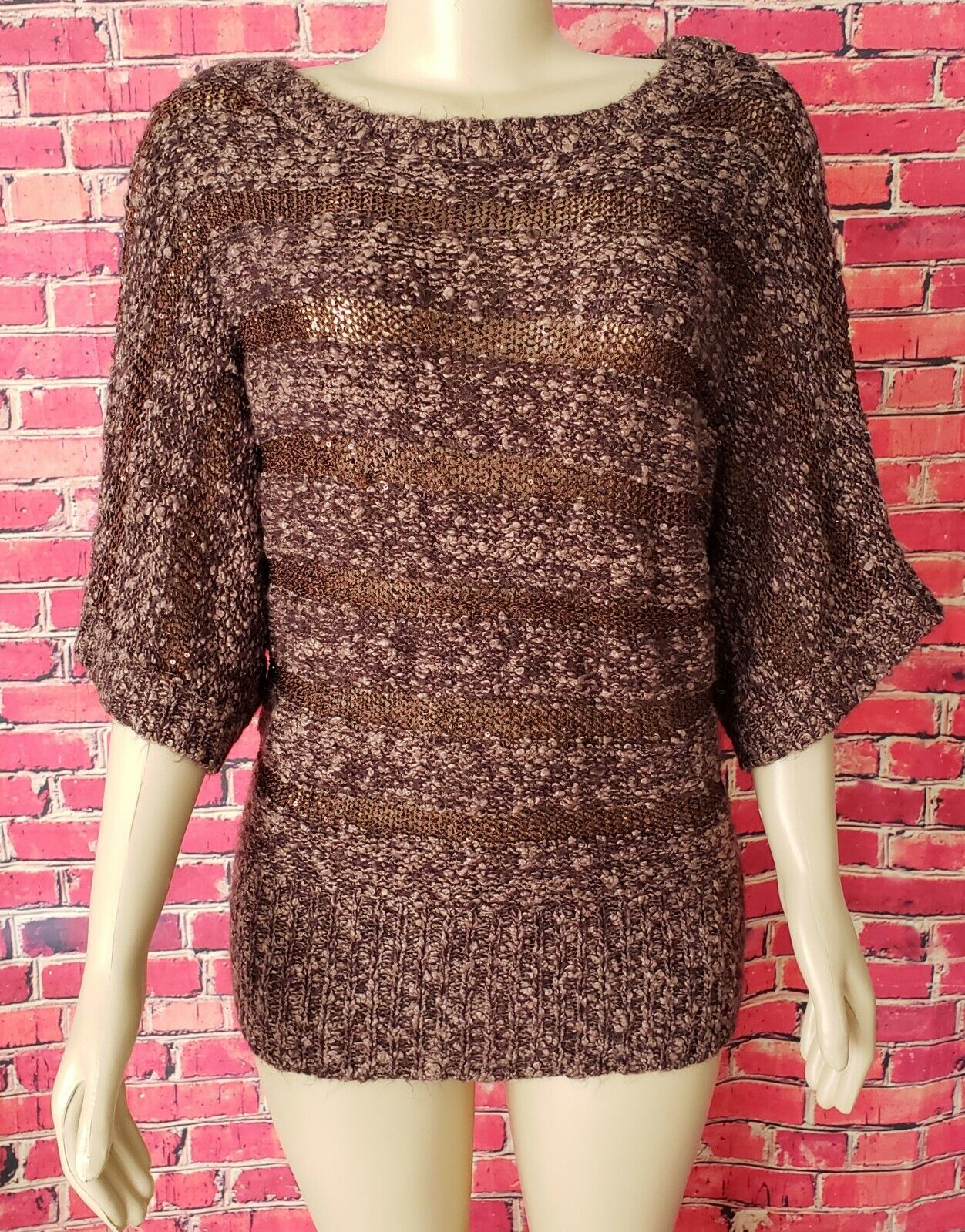 BCBG Maxazria Brown Knit Sweater Oversized Shirt … - image 1