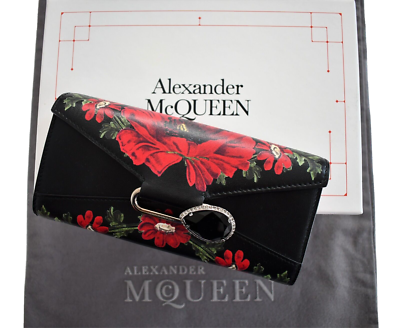 🆕️NEW Auth ALEXANDER MCQUEEN FLORAL LEATHER PIN CHAIN Wallet