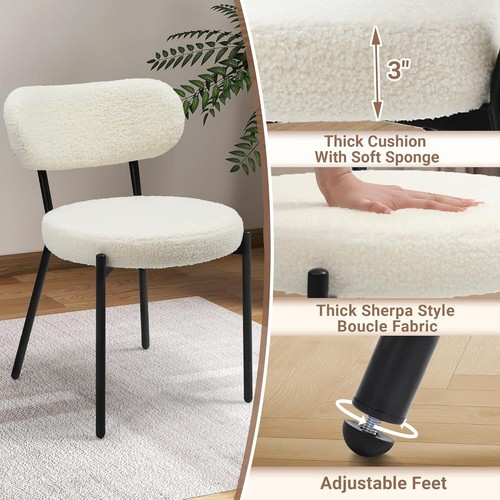 Set of 2 Upholstered Dining Kitchen Chair Boucle Chair Curved Backrest Metal Leg - Picture 14 of 30