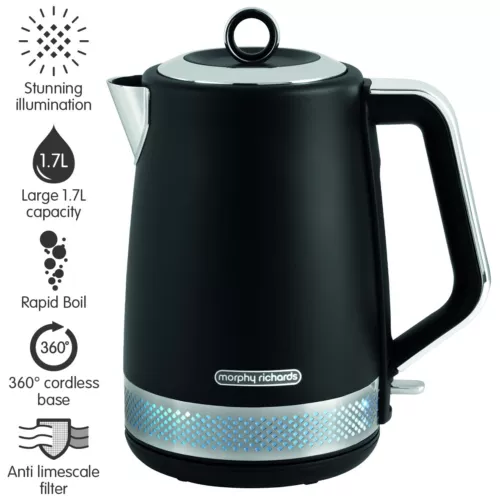 Morphy Richards Illumination Jug Kettle, Black, 1.7L, 3KW, 108020