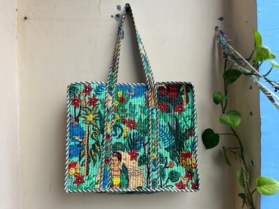 Indian Green Frida Kahlo Quilted Shoulder Bag Women's Beach Cotton Handbag US